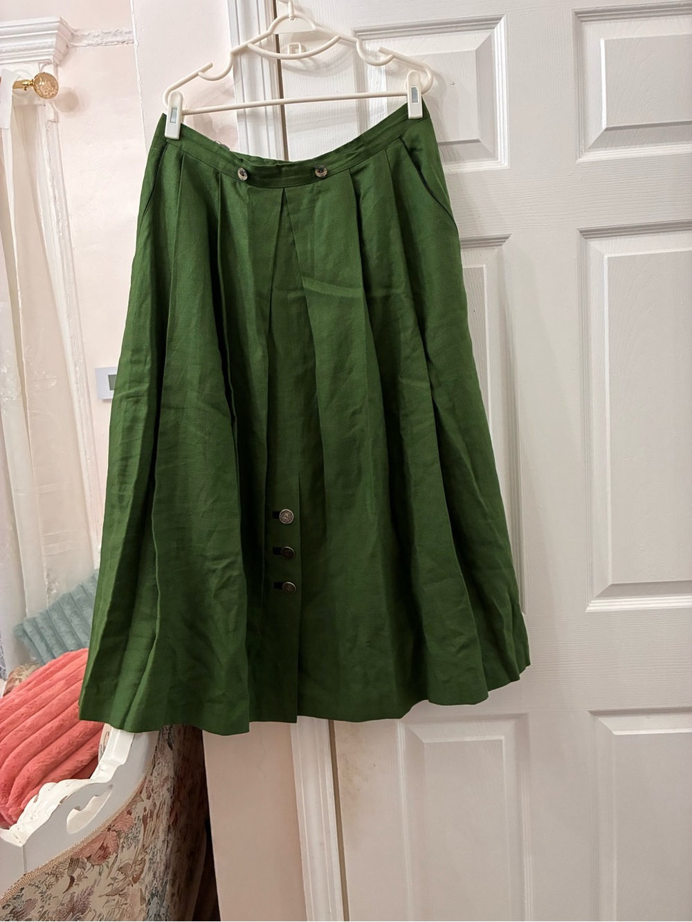 Green Pleated Midi Skirt - Classic A-Line